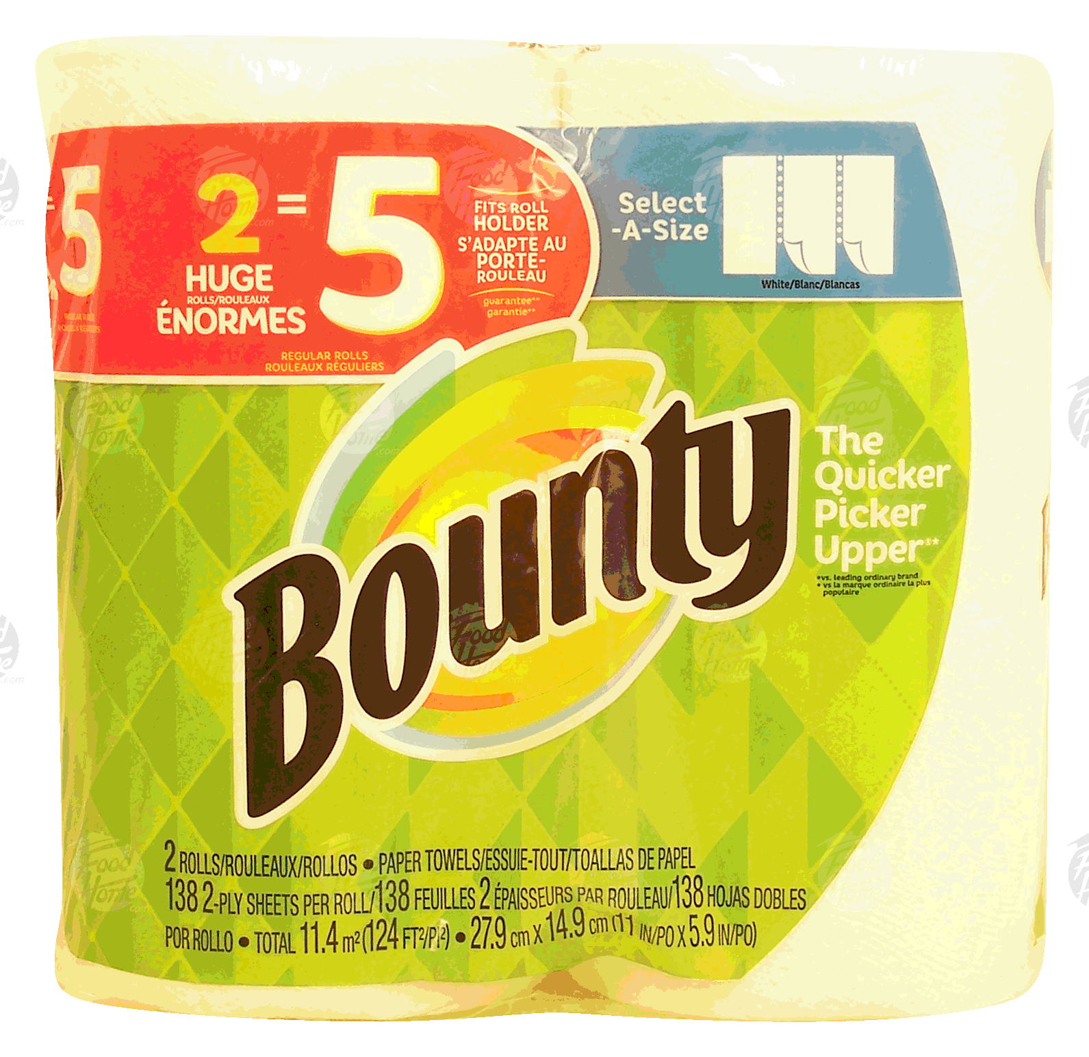 Bounty  paper towels, 138 2-ply, select-a-size, white, huge rolls Full-Size Picture